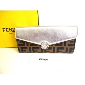 Photo: FENDI Silver Leather Silver Plated H/W Flap Continental Wallet #9325