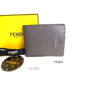 Photo: FENDI Selleria Gray Leather Bifold Wallet Compact Wallet #9329