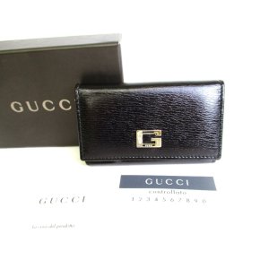 Photo: GUCCI Vintage G Motif Black Leather 6 Pics Key Cases #9334