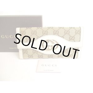 Photo: GUCCI GG Brown Canvas White Leather Soho Long Wallet #9335