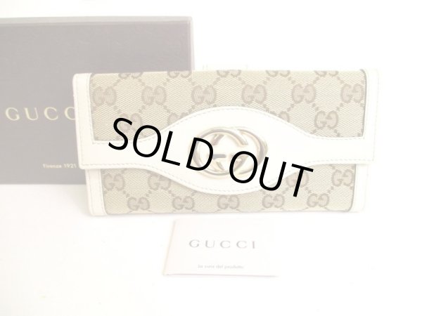 Photo1: GUCCI GG Brown Canvas White Leather Soho Long Wallet #9335