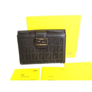 Photo: FENDI Zucca Canvas Black Canvas Leather Bifold Wallet Compact Wallet #9347