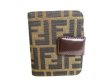 Photo2: FENDI Zucca Khaki Canvas Brown Leather Bifold Wallet Compact Wallet #9348