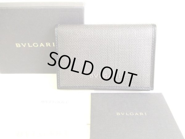 Photo1: BVLGARI Weekend Gray PVC Canvas Black Leather Business Card Case #9355