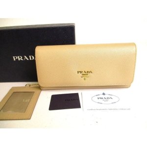 Photo: PRADA Saffiano Metal Beige Leather Bifold Long Flap Wallet #9363
