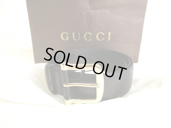 Photo1: GUCCI GG Guccissima Black Leather Belt Waist Size M #9365