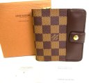 Photo: LOUIS VUITTON Damier Brown Leather Bifold Wallet Compact Zip #9373