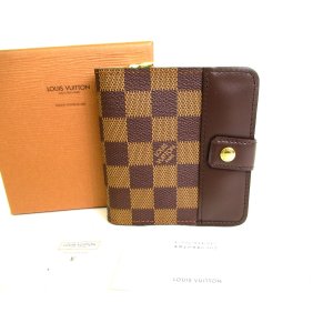 Photo: LOUIS VUITTON Damier Brown Leather Bifold Wallet Compact Zip #9373