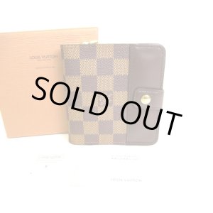 Photo: LOUIS VUITTON Damier Brown Leather Bifold Wallet Compact Zip #9373