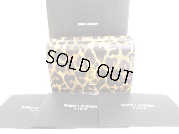 Photo1: Saint Laurent Paris YSL Leopard Leather Trifold Wallet Compact Wallet #9379