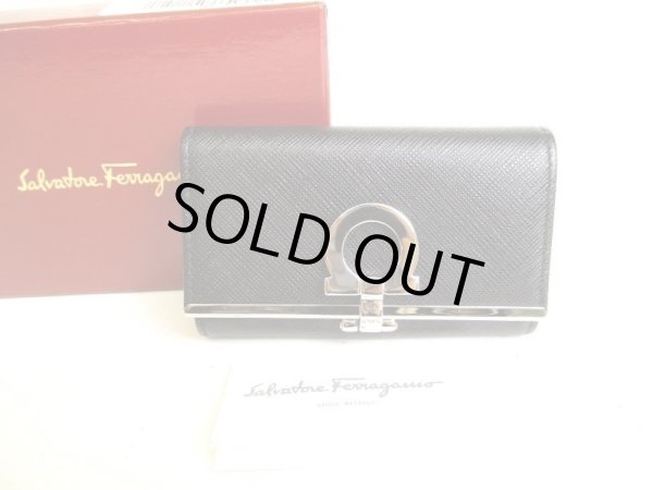 Photo1: Salvatore Ferragamo Gancini Black Leather Silver H/W 6Pics Key Case #9381