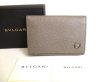 Photo1: BVLGARI Gray Grain Calf Leather Business Card Case Card Holder #9385