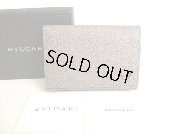 Photo1: BVLGARI Gray Grain Calf Leather Business Card Case Card Holder #9385