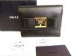 Photo1: PRADA Saffiano Black Leather Ribbon Trifold Wallet Compact Wallet #9388