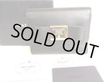 Photo: PRADA Saffiano Black Leather Ribbon Trifold Wallet Compact Wallet #9388