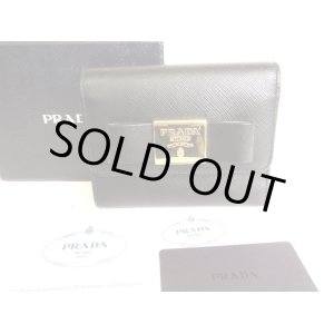 Photo: PRADA Saffiano Black Leather Ribbon Trifold Wallet Compact Wallet #9388