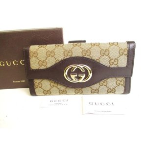 Photo: GUCCI GG Brown Canvas Dark Brown Leather Soho Long Wallet #9390