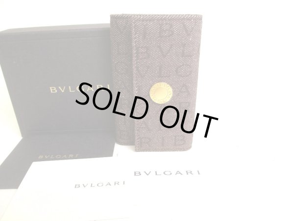 Photo1: BVLGARI Brown Denim Leather Logo Mania 6 Pics Key Cases #9391