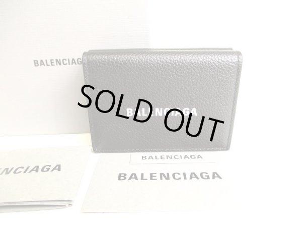 Photo1: BALENCIAGA Black Leather Trifold Cash Mini Wallet Purse #9392