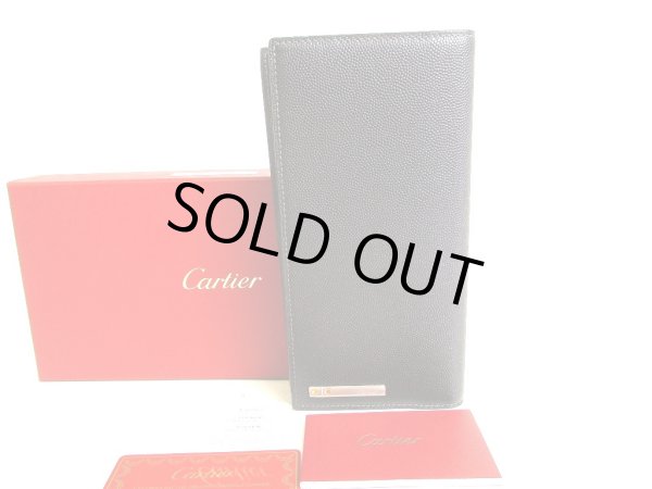 Photo1: Cartier Santos de Cartier Black Leather Bifold Long Wallet #9397