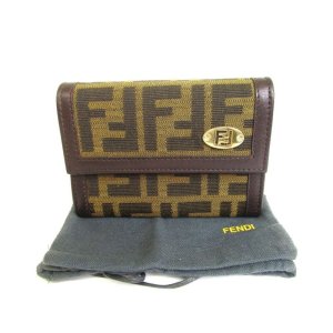 Photo: FENDI Zucca Canvas Brown Leather Trifold Wallet Compact Wallet #9405