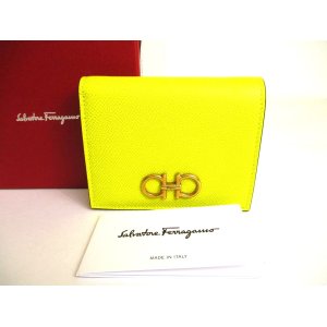 Photo: Salvatore Ferragamo Gancini Yellow Leather Gold H/W Bifold Wallet #9407