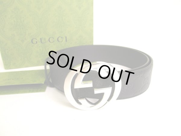 Photo1: GUCCI Interlocking G Buckle GG Black Leather Belt Size M #9410