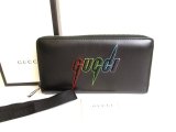 Photo: GUCCI Blade Embroidery Logo Black Leather Round Zip Wallet Purse #9411