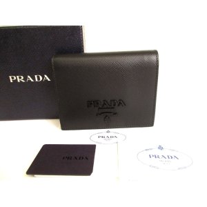 Photo: PRADA Saffiano Black Leather Bifold Wallet Compact Wallet #9412