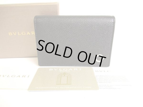 Photo1: BVLGARI Black Grain Calf Leather Business Card Case Card Holder #9418