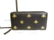 Photo1: GUCCI Black Leather Bee and Star Motif Round Zip Long Wallet #9427