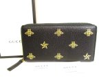 Photo: GUCCI Black Leather Bee and Star Motif Round Zip Long Wallet #9427