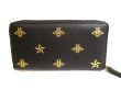 Photo2: GUCCI Black Leather Bee and Star Motif Round Zip Long Wallet #9427