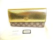 Photo1: GUCCI Double G GG PVC Canvas Gold Leather Bifold Long Flap Wallet #9429