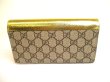 Photo2: GUCCI Double G GG PVC Canvas Gold Leather Bifold Long Flap Wallet #9429