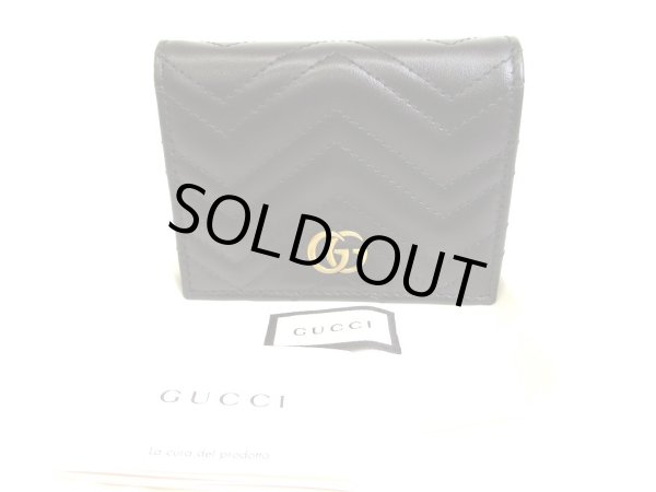 Photo1: GUCCI GG Marmont Black Leather Bifold Wallet Compact Wallet #9435