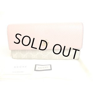 Photo: GUCCI Double G GG Beige PVC Light Pink Leather Flap Long Wallet #9440