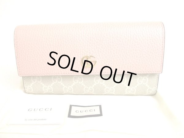 Photo1: GUCCI Double G GG Beige PVC Light Pink Leather Flap Long Wallet #9440