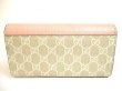 Photo2: GUCCI Double G GG Beige PVC Light Pink Leather Flap Long Wallet #9440