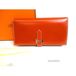 Photo: HERMES Brown Box Calf Leather Silver H/W Long Wallet Bearn Soufflet #9443