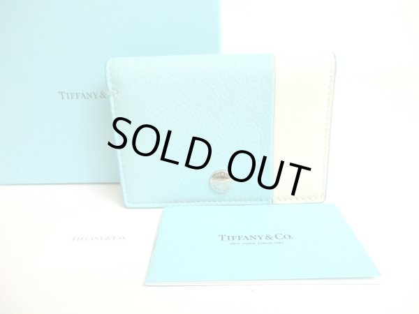 Photo1: Tiffany & Co. Blue White Leather Business Card Holder #9446