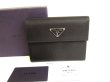 Photo1: PRADA Black Nylon and Leather Trifold Wallet Purse #9449