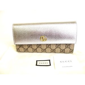 Photo: GUCCI Double G GG PVC Canvas Silver Leather Bifold Long Flap Wallet #9453