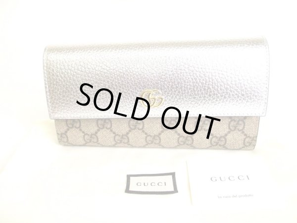 Photo1: GUCCI Double G GG PVC Canvas Silver Leather Bifold Long Flap Wallet #9453
