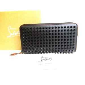 Photo: Christian Louboutin Panettone Black Leather Spikes Round Zip Wallet #9456