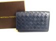 Photo1: BOTTEGA VENETA Intrecciato Navy Blue Leather Business Card Holder #9461