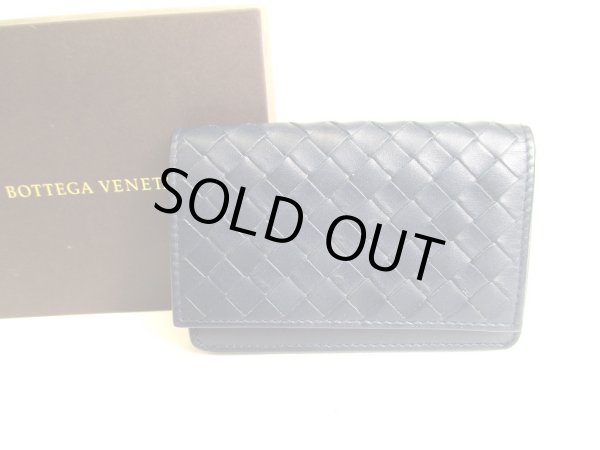 Photo1: BOTTEGA VENETA Intrecciato Navy Blue Leather Business Card Holder #9461