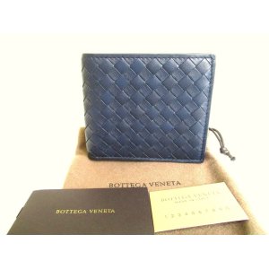 Photo: BOTTEGA VENETA Navy Blue Leather Bifold Wallet Compact Wallet #9469