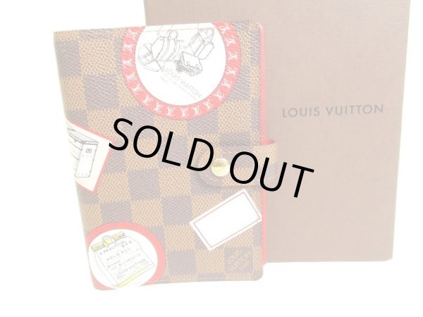 Photo1: LOUIS VUITTON Damier Brown Leather Patchwork Document Holders Agenda PM #9487