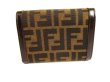 Photo2: FENDI Zucca Khaki Canvas Brown Leather Bifold Wallet Compact Wallet #9490